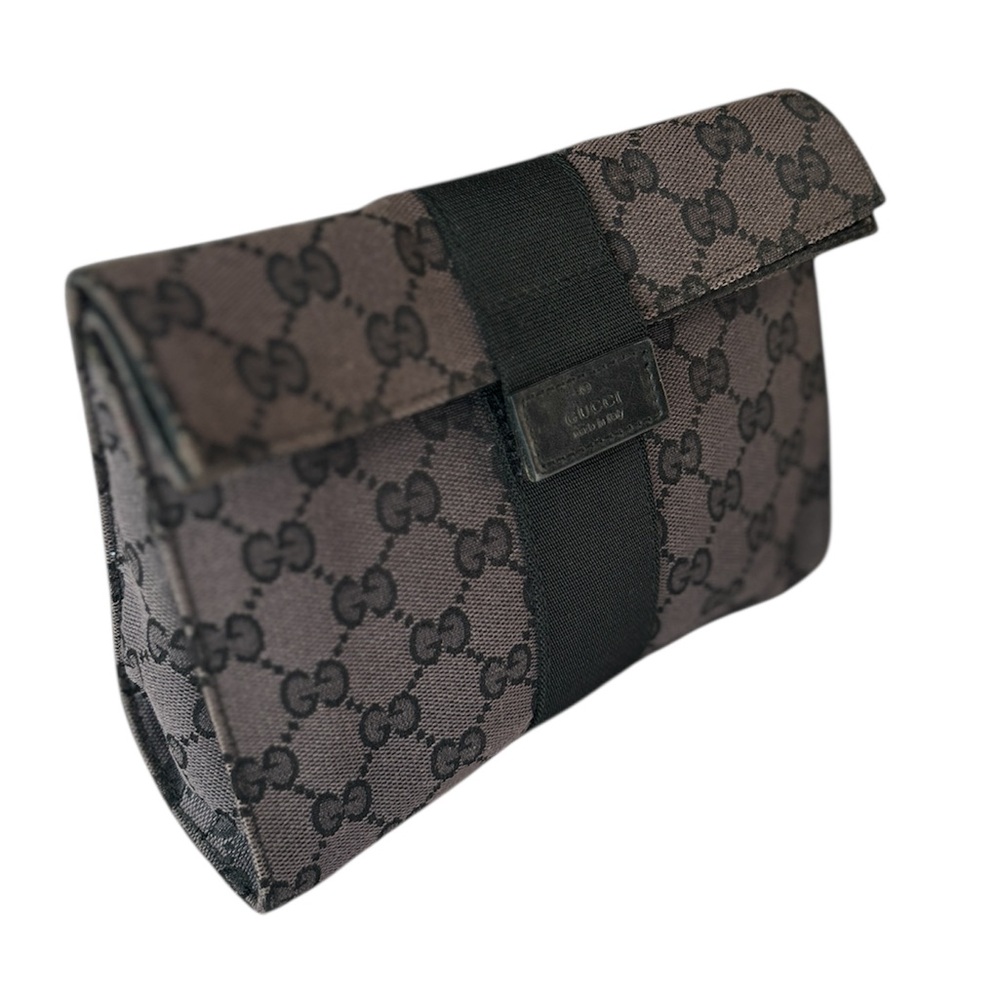 GUCCI 039 0092 001998 GG Canvas Pouch Clutch Bag Black Vintage Logo
